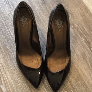 Brown patent shoes